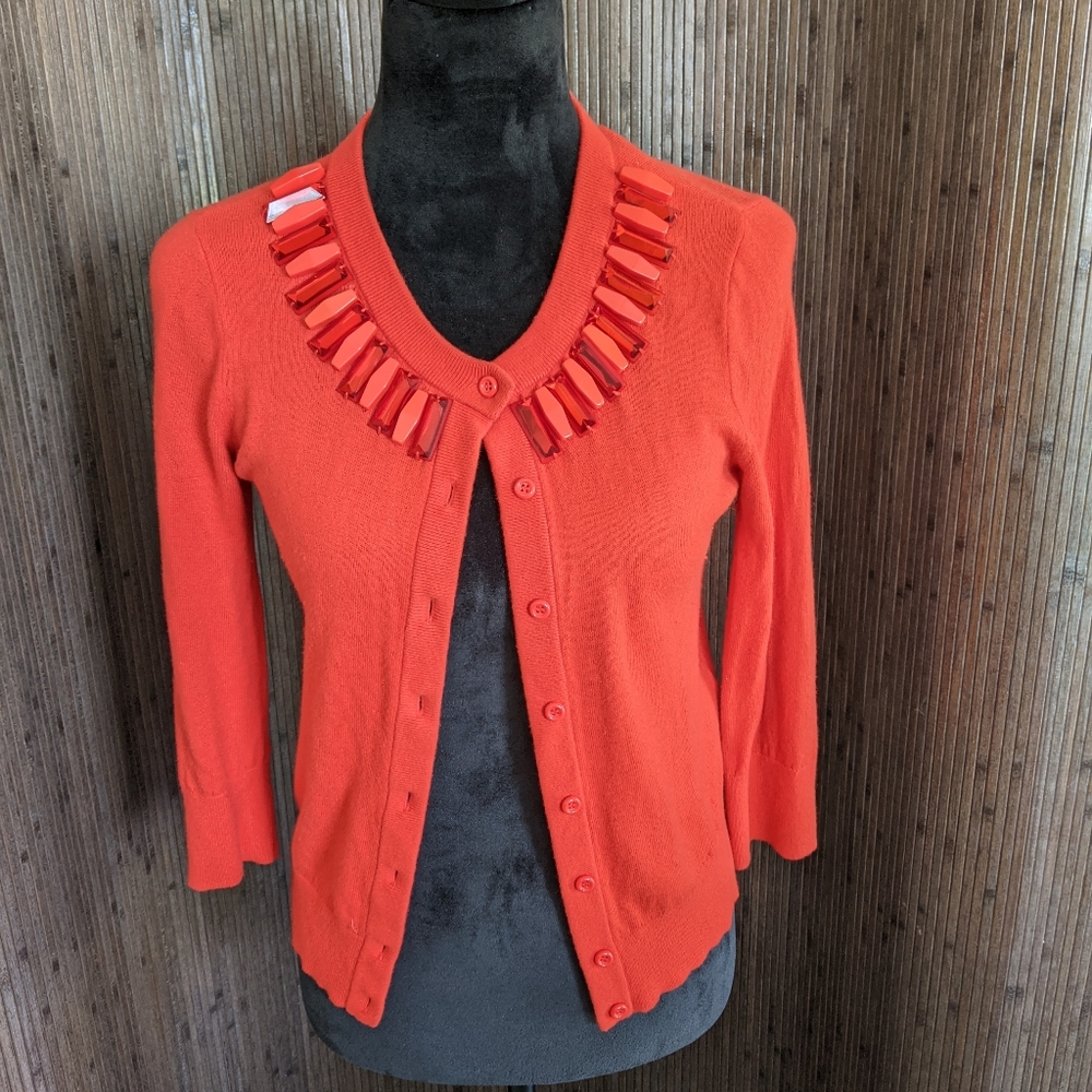 Kate Spade NY Red Beaded Collar Cardigan, XS